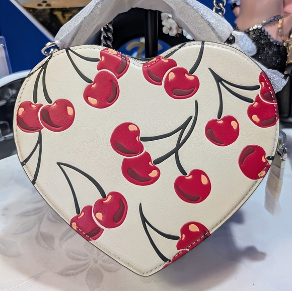 Coach White Heart Leather and Red Cherry Print Crossbody Bag - Picture 3 of 11